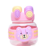Cute Bear-Face Kids Water Bottle with Dual Flip-Top & Strap