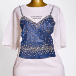 Dynamite Realize Pink Oversized Tee with Denim Corset Print & Rhinestone Embellishments